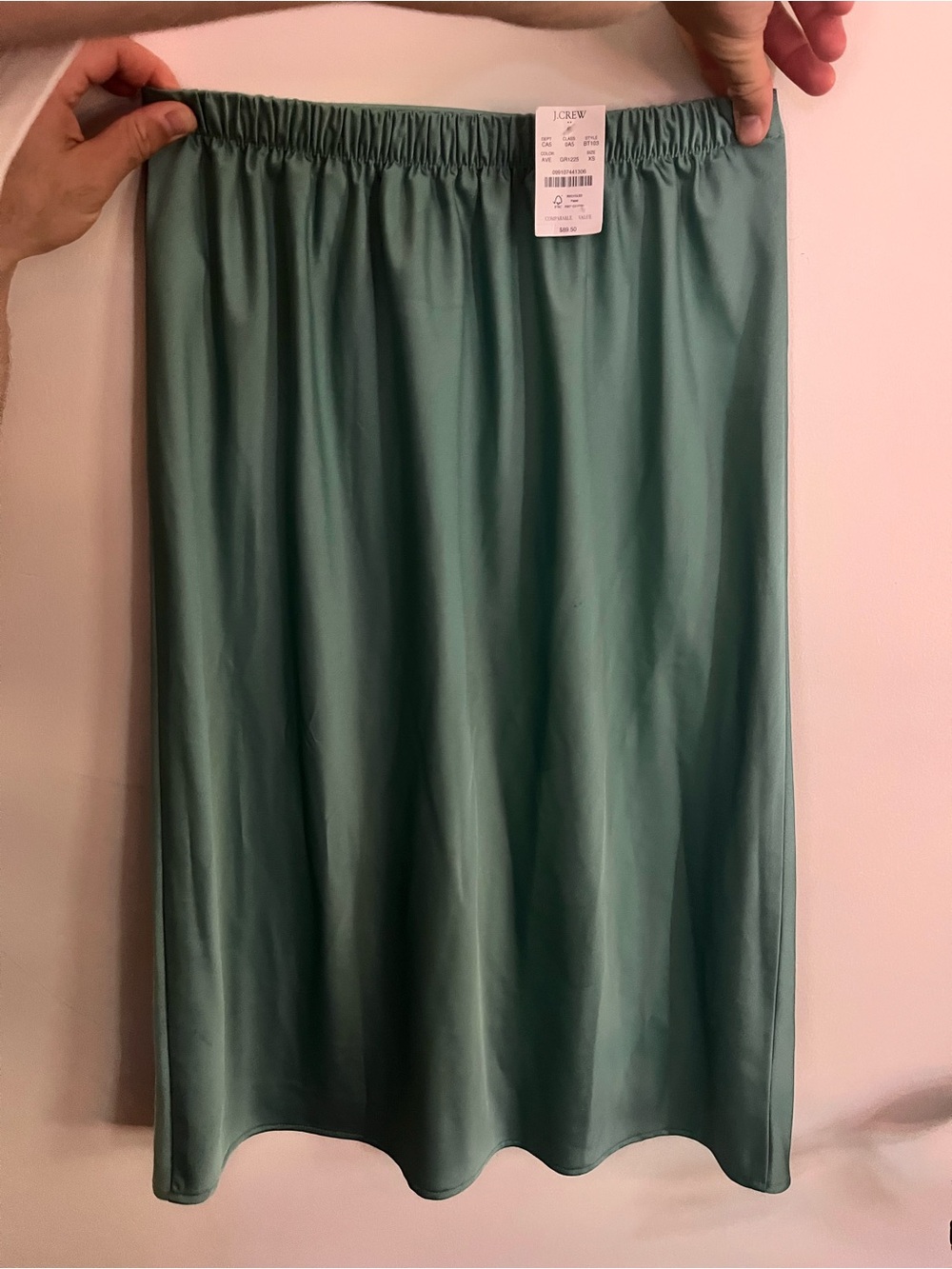 J. Crew Sage-Green Elastic-Waist Midi Skirt